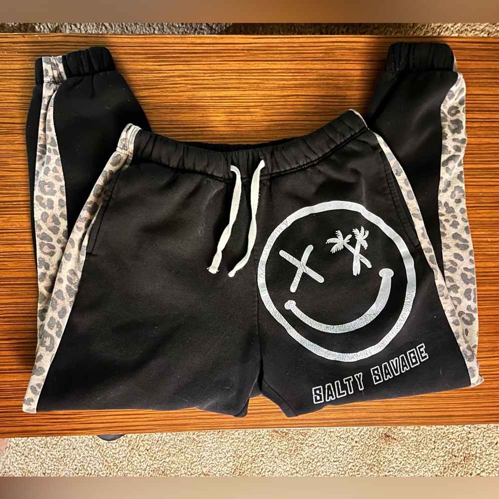 Salty Savage Spliced Smile Leopard Stripe Sweats